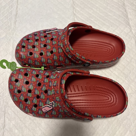 Vineyard Vines Crocs Clogs Mens 9 Womens 11 Red Christmas‎ Holiday Tree - Picture 5 of 6